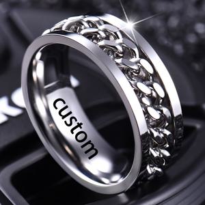 TEMU 맞춤형 각인 문자 및 숫자 생일 이름 반지, 남녀 공용 회전 릴렉스 링, 패션 주얼리