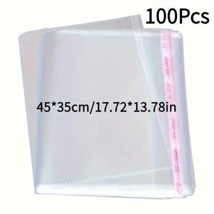 TEMU 100개입 45x35cm 대형 투명 OPP 플라스틱 보관백 - 재사용 가능한 접착식 밀폐 방진 정리함, 옷·신발·모자·여행 및 가정용 수납, 쉬운 밀봉 디자인, 내구성 강한 소재, 내용물 확인 가능, 정리 애호가를 위한 오거나이저