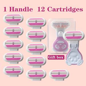 TEMU 지풀리 여성용 면도기, 3중 스테인리스 스틸 교체형 안전 면도날, 비키니 숏 핸들 수동 제모기, 여름철 여성용 제모기