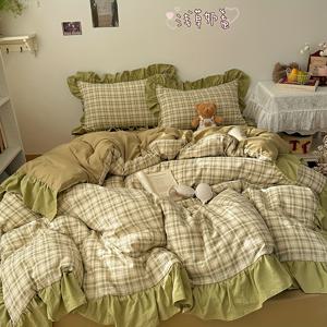 TEMU 3개/4개 세트 (이불 커버*1+시트*1+베개 커버*1/2) 속통 없음. 블로거 스타일 인스 스타일 레트로 대형 레이스 세트, 격자 무늬 레이스 매칭 레트로 하이엔드, 높은 레이어링, 섬세한 질감, 피부 친화적이고 편안함, 모든 계절에 사용 가능, 완벽한 선물