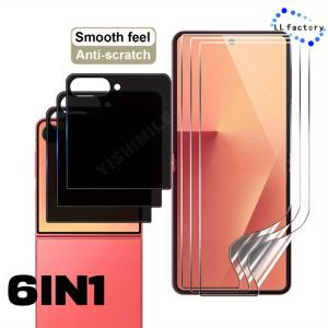 TEMU 6In1 3개입 사생활 보호 강화 유리 전면 스크린 보호 필름 + 3개입 HD 소프트 TPU 투명 내부 스크린 보호 필름, 삼성 갤럭시 Z Flip 7/Z Flip 6/Z Flip 5/Z Flip 4 시리즈에 적합, 스크래치 방지, 지문 방지, 기포 방지