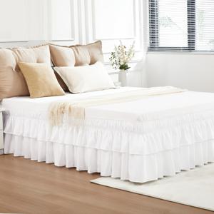 TEMU 화이트 색상의 플리츠 침대 스커트 1개 / 더블 침대용 중간 사이즈 / 41cm 드롭 / 라지 사이즈의 탄성 랩 아라운드 침대 스커트 / 설치가 용이한 침대 커버, 세탁기 사용 가능한 부드러운 원단 / 멀티 플리츠 침대 스커트