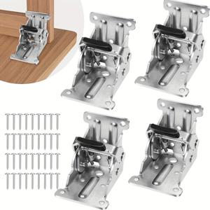 TEMU 4개 세트 접이식 경첩 브라켓 0-90도 접이식 테이블 다리 브라켓 고하중 잠금식 연장 지지대 블랙 접이식 자동잠금 경첩 나사 포함 테이블, 의자, 침대 다리용