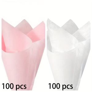 TEMU 200매 (핑크 100매 + 화이트 100매) 선물 포장지 플로럴 포장지 신선한 꽃 포장 라이닝지 꽃 포장지 플로럴 포장 재료 풀아웃 우유 포장지 신선한 꽃 포장지, 11.8 × 11.8In