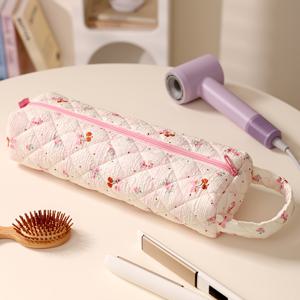 TEMU 대용량 귀엽고 스타일리시한 휴대용 헤어 드라이어 보관 가방 - 다기능 필통 여행용 정리함, 손잡이 포함, 학생 기숙사 및 여행에 적합