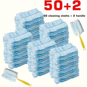 TEMU 50/25개 정전기 먼지 제거 천 리필 | 손잡이 구멍이 있는 일회용 린트 프리 마이크로파이버 패드 | 전자기기, 키보드, 자동차 대시보드, 가구용 | 가정 및 사무실용 다용도 청소 (50장 + 2개 손잡이, 25장 + 1개 손잡이)