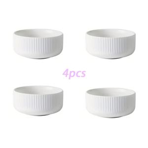 TEMU 디자인의 흰색 세라믹 볼 4개 세트. 전자레인지 사용 가능, 시리얼, 수프, 디저트 및 파스타 서빙에 적합. 원형 모양, 주방 및 식당 필수품