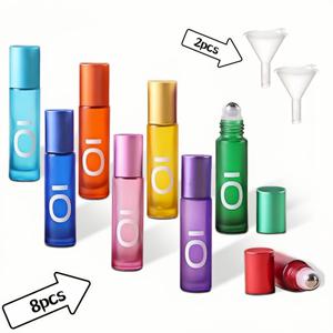 TEMU 10ml 롤온 병 8개입, 채우기용 깔때기 포함, 꽃수, 로션, 에센스, 에센셜 오일에 적합, 휴대용 스틸 볼 보관 병 (야외용), 리필 가능 화장품 롤온 병