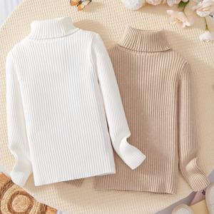 TEMU 여아용 캐주얼 스웨터 투피스 세트 (3-12세). 하이넥, 긴소매, 핏되는 디자인으로 제작되었으며, 탄성 있는 단색 원단으로 제작되어 봄, 가을, 겨울 레이어링에 적합합니다. 니트 소재.