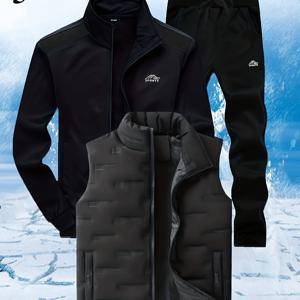 TEMU 남성용 스탠드 칼라 캐주얼 스포츠 3종 세트