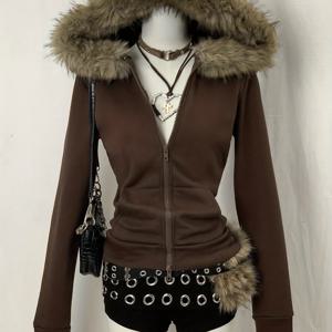 TEMU 여성용 후드 스웨트셔츠, 긴소매 지퍼업 후드티