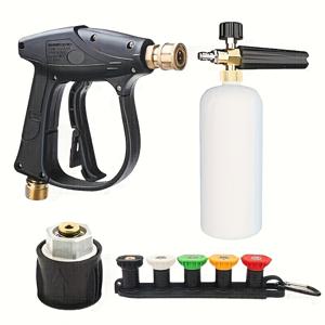 TEMU 고압 세척기 키트, 1/4인치 퀵 커넥트, M22-14mm 후면 커넥터, 33.83온스 스노우 폼 캐논, K2-K7 시리즈 세척기 호환, 4000PSI, 폼 캐논 키트 및 다기능 노즐, 조절식 폼 노즐, 자동차 청소 도구