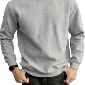 TEMU 남성용 경량 라운드넥 스웨트셔츠 (봄/가을용), 골지 커프스 및 밑단, 골지 넥라인 및 뒷면 넥 바인딩으로 편안한 착용감 제공
