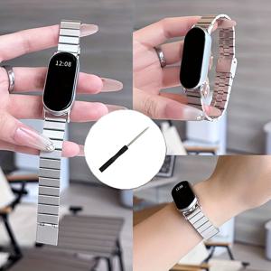 TEMU 샤오미 미 밴드 9 시계 밴드용 스테인리스 스틸 시계 밴드, 미 밴드 8 손목 밴드, 샤오미 스마트 밴드 10 9 8 NFC 금속 팔찌용 코레아스 시계 밴드