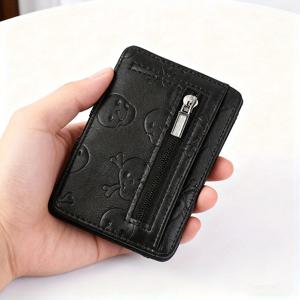 TEMU 1개 남성용 고딕 해골 & 박쥐 날개 양면 지갑 - 지퍼 잠금, 골드 톤 하드웨어, 크리스마스, 무덤의 날 남성 & 여성 선물, 엣지 액세서리, 지퍼 잠금 지갑, 선물, 고딕 디자인, 하이