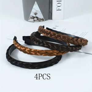 TEMU 4개 우아한 땋은 헤어밴드 - 레트로 스타일 물고기뼈 땋음, 넓은 미끄럼 방지 이빨, 손으로 제작된 합성 헤어 볼륨 번 액세서리, 섬유, 브라운 및 블랙, 모든 행사에 적합