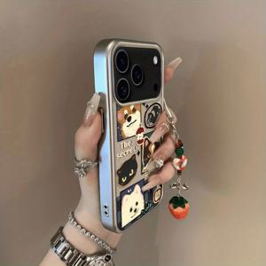 TEMU 휴대폰 케이스 - 귀여운 동물 패턴과 딸기 모양 펜던트가 있는 Apple iPhone 11/12/13/14/15/16/17/17Promax/17Pro/17Air 호환 케이스, 인기 할로윈, 크리스마스