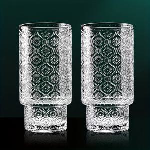 TEMU 2/6개 세트 - 300ml (10oz) - 엠보싱 유리컵, 쌓기 가능한 유리컵, 매화꽃 조각 유리컵, 내구성 있고 공간 절약을 위한 쌓기 가능, 재사용 가능, 식기세척기 안전, 아이스 커피, 주스, 칵테일, 우유, 차 및 기타 음료에 적합