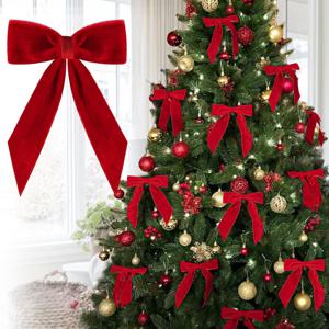 TEMU 10개 세트 레드 & 버건디 레드 벨벳 리본 - 차이를 느낄 수 있을 만큼 크지만 다루기 쉬운 7 x 6인치 크리스마스 리본 장식, 크리스마스 트리, 화환, 가랜드, 선물 포장, 웨딩 파티 장식용 - 우아한 크리스마스 데코