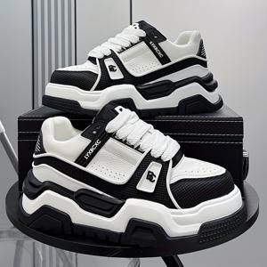 TEMU 남성용 인기 인터넷 핫템 스타일 단색 캐주얼 스니커즈, 활용도 높은 트렌디한 미끄럼 방지 패셔너블하고 편안한 아빠 신발