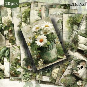 TEMU 20팩 ASSTSS 그린 플랜트 가든 기프트 카드 - 4x6 인치 잡지 저널 페이퍼 클래식 핀업 일러스트 컬렉터블 페인팅 카드 (스크랩북 & 크래프팅용)