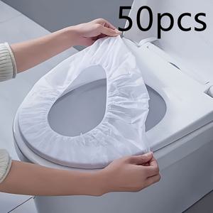 TEMU 50개 일회용 변기 커버 (탄성 밴드 포함) - 여행, 호텔, 공용 화장실용 | 위생 휴대용 변기 보호 패드, 도구 불필요 설치, 안전한 착용감, 간편한 세척 나일론 소재, 공용 화장실 필수품, 보호 커버