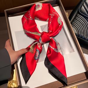 TEMU 우아한 레드 인조 보석 목걸이 패턴 스퀘어 스카프, Y 텍스처, 27.5인치, 다용도, 여성용 사계절 패션 액세서리