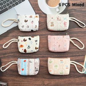 TEMU 사랑스러운 만화 테마 손목 지갑 동전 파우치 6개 세트 - 키 홀더, 동전 칸막이, 여성용 특별한 선물 파우치가 특징인 다용도 미니 지갑, 부드러운 파스텔 색상으로 제공, 데일리 사용에 이상적, 매력적인 지갑