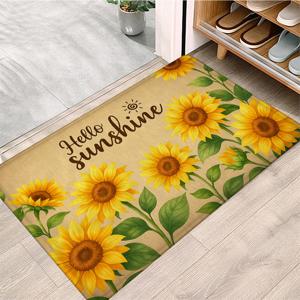 TEMU 1개 플란넬 미끄럼 방지 현관 매트, 가정용으로 적합하며 낮은 풀감으로 세탁기 사용 가능! 생생한 노란색 테마가 특징이며 이 2D 프린트 매트는 