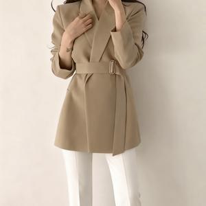 TEMU 여성 봄가을 데일리 빅사이즈 날씬해 보이는 벨트 하프 트렌치 패션 통근 슬림핏 솔리드 편안한 캐주얼 긴팔 정장 자켓 코트 슬림소녀 SLIM GIRL