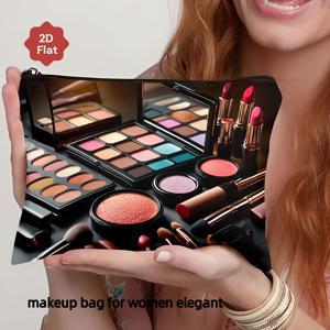 TEMU 1개 평면 프린트 휴대용 화장품 정리함, 립스틱, 아이섀도우, 블러셔 패턴이 특징인 여성용 메이크업 파우치. 컴팩트한 디자인으로 여행, 헬스장, 캠핑 및 일상 사용에 이상적입니다.