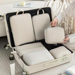 TEMU 튼튼한 지퍼 압축 포장 상자 | 가볍고 공간 절약형 여행용 러기지 수납 가방 (의류, 러기지, 세면도구 보관), 칸막이 포함, 핑크, 그레이 색상