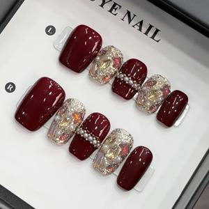 TEMU 순수 수제 레드 프렌치 밝은 글리터 점프 컬러웨어 신상 가을/겨울 데일리 데이트용 풀커버 탈착식 인조네일 10개, 여성 및 네일 아트 DIY 애호가에게 적합