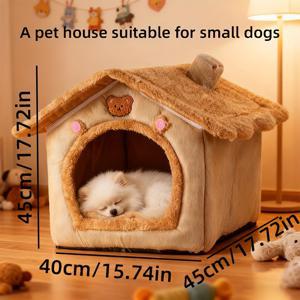 TEMU 강아지를 위한 선물. 강아지 침대. 개집. 겨울용 따뜻하고 부드럽고 편안한 실내용 강아지 침대. 내장형 플러시와 두꺼운 쿠션이 특징. 사랑스러운 작은 집 모양 반려동물 침대. 분리형 세탁 가능 개집 침대. 강아지, 테디견, 포메라니안, 치와와, 프렌치불독 및 기타 소형견과 같은 소형견에게 적합