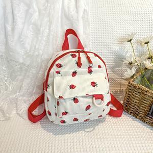 TEMU 딸기 프린트 여성용 소형 백팩, 지퍼 클로저, 다용도 여성 북백, 출퇴근 가방, 여행 및 쇼핑 백팩