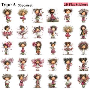 TEMU 2D 평면 스티커 30개/세트 창의적인 핸드메이드 봄꽃 엘프 소녀 고품질 스티커, 쓰레기 일기장 노트북 스크랩북 장식 수기 계정 DIY 선물 장식용, 2D 평면