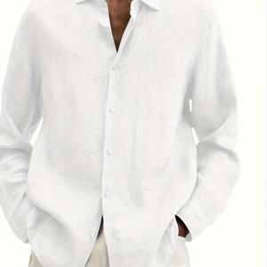 TEMU 남성용 캐주얼 V넥 버튼업 셔츠 - 릴랙스 핏 긴팔 솔리드 컬러 비즈니스 캐주얼 셔츠, 사계절 내내 활용 가능한 오피스 & 캐주얼 착용, 우아한 외모, 플러스 사이즈