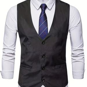 TEMU 남성용 패션 단색 네버튼 조끼, 정장 조끼, 캐주얼 신랑 친구용 작은 조끼