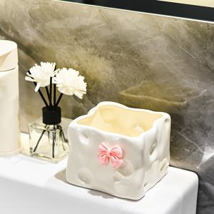 TEMU 1개 치즈 사각 세라믹 수납 상자 칫솔 빗 홀더 메이크업 브러쉬 면도기 칫솔 치약 욕실 세면대 조리대 수납 튜브