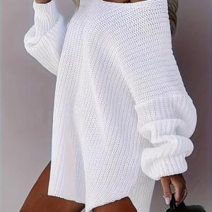 TEMU 플러스 사이즈, 가을/겨울 신상 따뜻한 V넥 여성 스웨터, 솔리드 컬러 루즈 레이지 스타일 니트웨어, 다용도