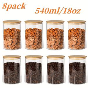 TEMU 1/2/3/4개, 540ml 밀폐 유리병 뚜껑 포함, 투명 고보로실리케이트 유리 밀폐 병, 사탕병, 비스킷병, 양념병, 향신료병; 주방 수납, 수납 도구; 오트밀, 커피콩, 파스타, 시리얼, 사탕, 비스킷, 향신료에 적합