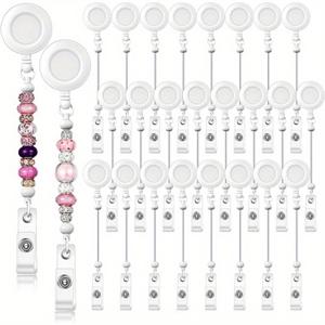 TEMU 2D 24개 비드 가능 배지 릴, 비드 대량 공백 바 ID 이름 배지 릴용, 벨트 클립 포함, 비드 가능 아이템, 주얼리 선물 (간호사, 교사, 사무용품)