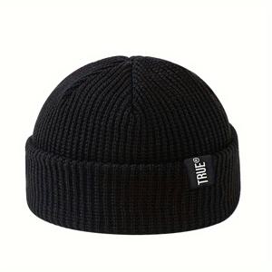 TEMU 2024 패셔너블한 짧은 챙 니트 모자, 패브릭 라벨 레터링 포함, 남녀공용 니트 캡, 야외 휴일 파티용, 힙합 챙 없는 모자, 남성용 아웃도어 사이클링 및 스키 모자