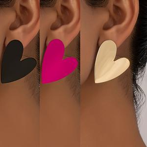 TEMU 여성용 하트 모양 스터드 귀걸이 3개 세트 - 캐주얼 패션 합금 귀걸이, 철제 귀바늘, 무도금, 일상 및 특별한 날용