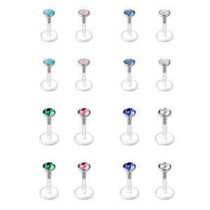TEMU 16개 세트 심플 아크릴 플라스틱 립 스터드, 반짝이는 라인스톤 스타일 파이프 지름 16G 바 길이 6/8/10mm 입술 피어싱 주얼리, 일상 착용에 편안한 파티·휴가·축제 선물 추천