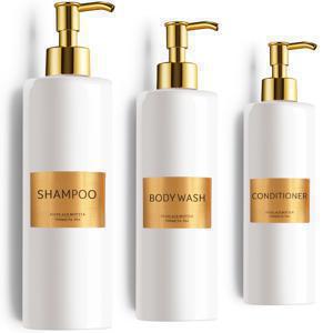 TEMU GAONLY 우아한 샴푸 및 컨디셔너 디스펜서 3개 세트 - 현대적인 16.9Oz 샤워 비누 병 (펌프 및 라벨 포함) - 빠른 욕실 장식 강화를 위한 편리한 바디 워시 디스펜서, 선물용 클리어 선물