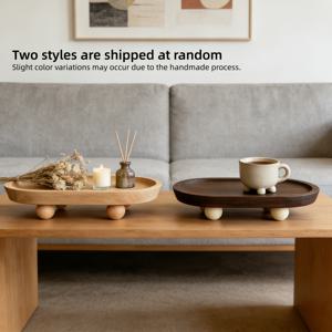 TEMU 주방 카운터 장식용 소형 나무 받침대, 원형 나무 트레이, 디스플레이 트레이, 엔트리 테이블, 팜하우스 주방 테이블탑 센터피스 (원형/타원형). 음식과의 직접 접촉 금지