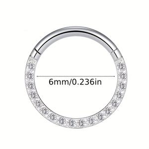 TEMU 16G 스테인리스 스틸 316 합성 지르코니아 심매트 노즈링 원형 귀걸이 1개, 여성 데일리 착용에 적합한 바디 피어싱 주얼리