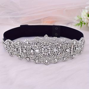 TEMU 고급스러운 장식 바로크 스타일 와이드 라인스톤 벨트, 정장 또는 포멀 드레스 허리 장식을 위한 은색 반짝이는 탄성 액세서리