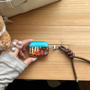 TEMU 세련된 가죽 스트랩이 달린 불규칙한 멀티컬러 그라데이션 패치워크 이어폰 케이스, Airpods 1, 2, 3, 4, Pro, Pro 2에 적합